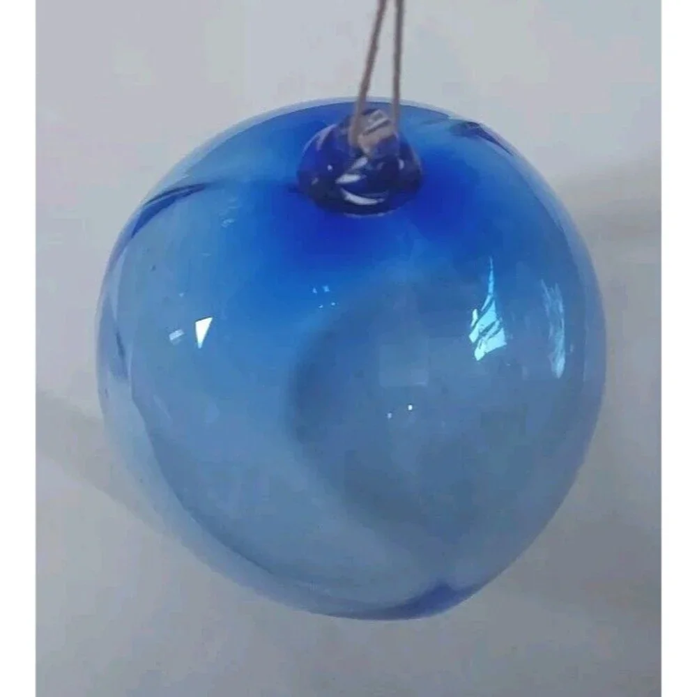Signed Timothy E Landers Fine Art Glass Blue Ombre Paneled Christmas Ornament